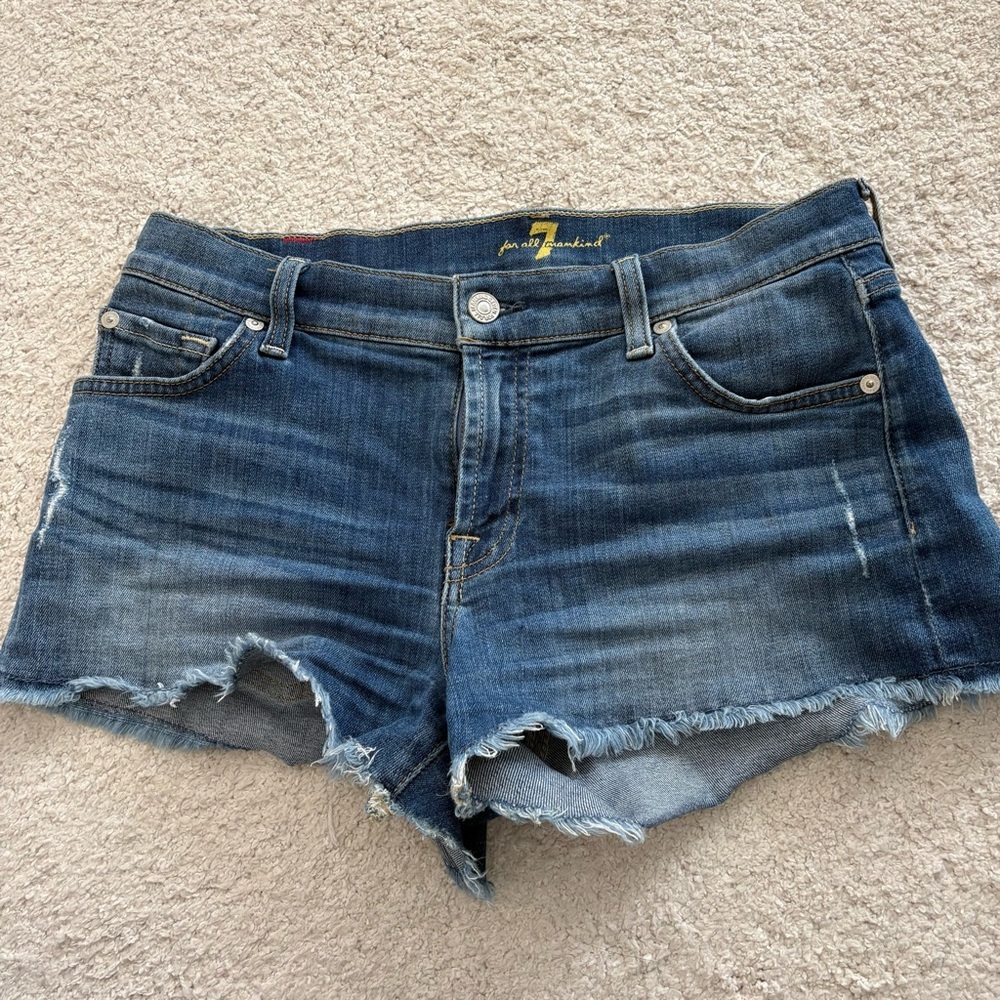7 For All Mankind Women's Distressed Blue Jean Shorts